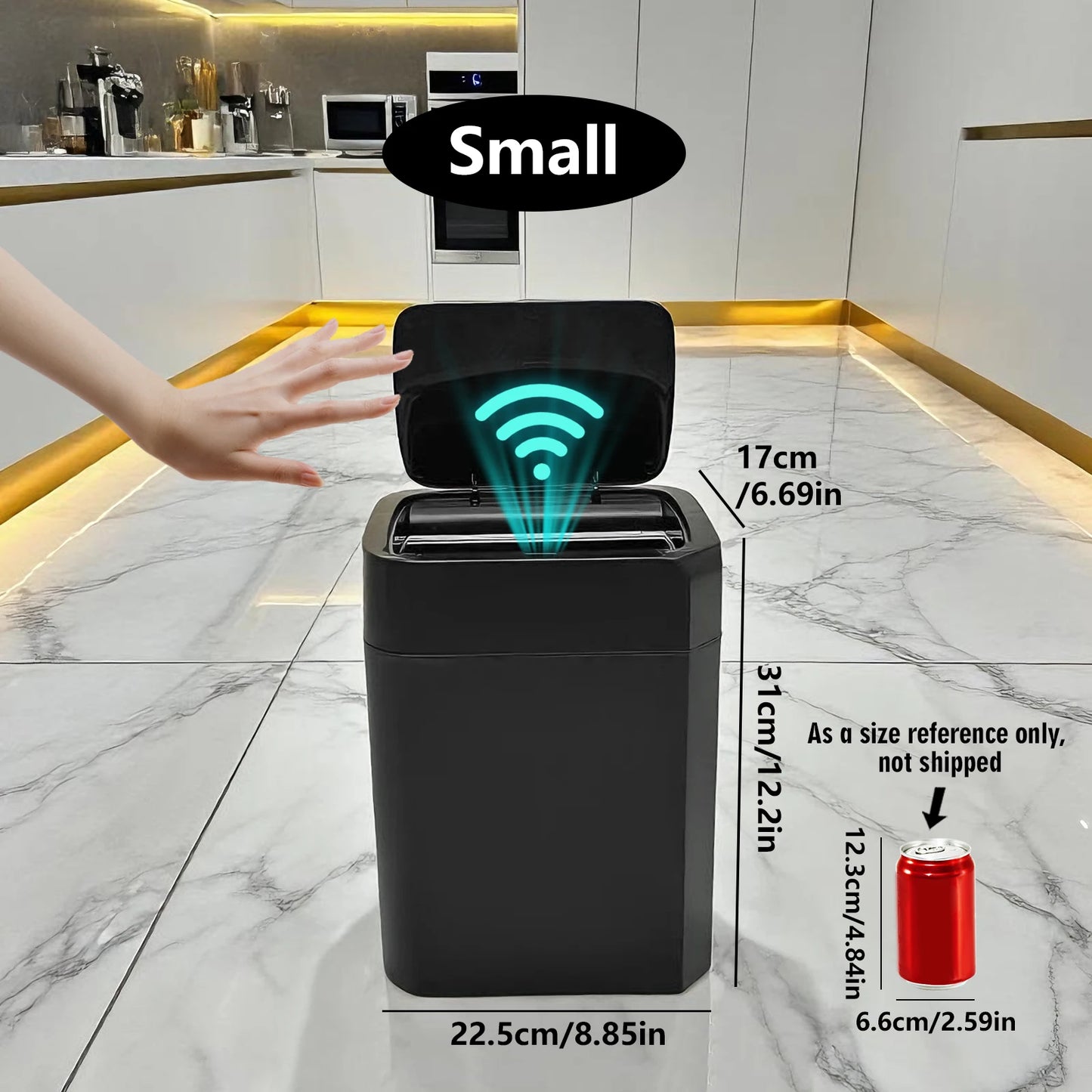 ONEKA Automatic Motion Sensor Induction Black Trash Can Slim for Bathroom Bedroom Kitchen Office