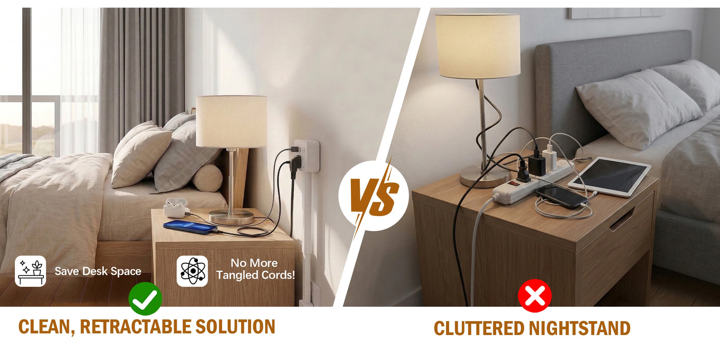 3 Style Retractable Sockets in Various Shapes US Plug Power Strip with AC Outlets USB Port(USB-A/C),Adjustable Electrical Outlet Extender Stick,Multi Socket Wall Socket Universal for Hard-to-Reach Wall Outlets Behind Couch,Be