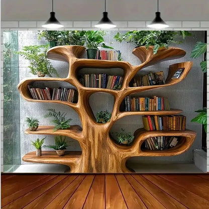Nordic Tree Bookshelf Tapestry Multiple Sizes HD Sublimation Print Reading Nook Forest 100 Polyester Washable Living Study Calm