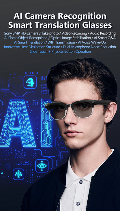 2026 New 8K HD AI Smart Glasses Men with Chat GPT 800MP Camera Bluetooth Call AI Translation Voice Assistant Control Unisex Sung