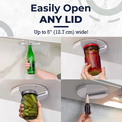 Under Cabinet Jar & Bottle Opener, Designed for Weak Hands & Seniors with Arthritis - Effortless Grip Opens Any Size Lid Easily