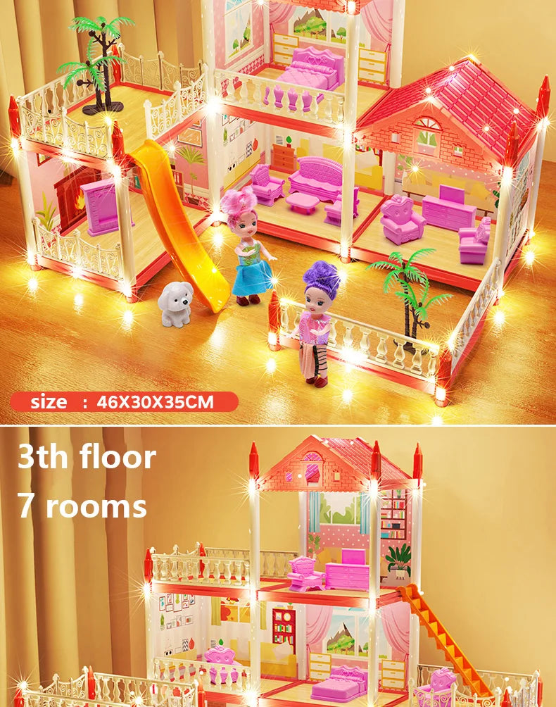 Popular Toy 3d Assembly Diy Mini Toy House Accessories Villa Princess Castle Led Lights Girl Birthday Gift Assembly Toy House