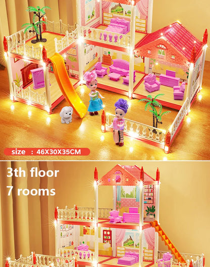 Popular Toy 3d Assembly Diy Mini Toy House Accessories Villa Princess Castle Led Lights Girl Birthday Gift Assembly Toy House