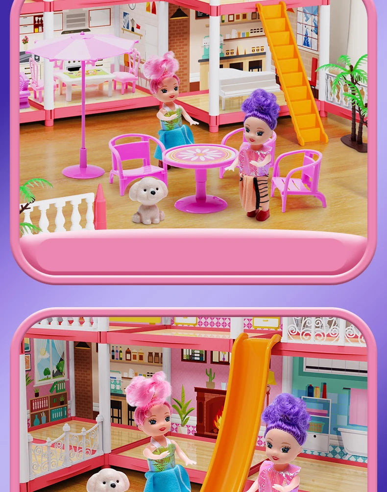 Popular Toy 3d Assembly Diy Mini Toy House Accessories Villa Princess Castle Led Lights Girl Birthday Gift Assembly Toy House