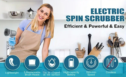 Electric Spin Scrubber, Bathroom Cordless Cleaning Brush Power Scrubber with 5 Replaceable Brush Heads, Electric Cleaning Brush