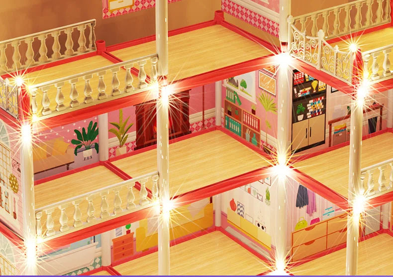 Popular Toy 3d Assembly Diy Mini Toy House Accessories Villa Princess Castle Led Lights Girl Birthday Gift Assembly Toy House