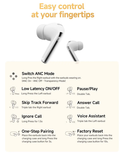 QCY MeloBuds Pro ANC Bluetooth 5.3 Earphones Wireless 46dB Hybrid ANC Hi-Res LDAC Earbuds 6 Mic Headphones 34H In-Ear Detection