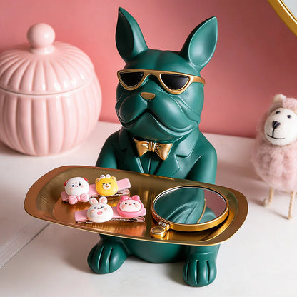 Multi Functional Bulldog Tray Animal Statue Creative Ornament Living Room Bedroom Miscellaneous Storage Home Decoration Gift