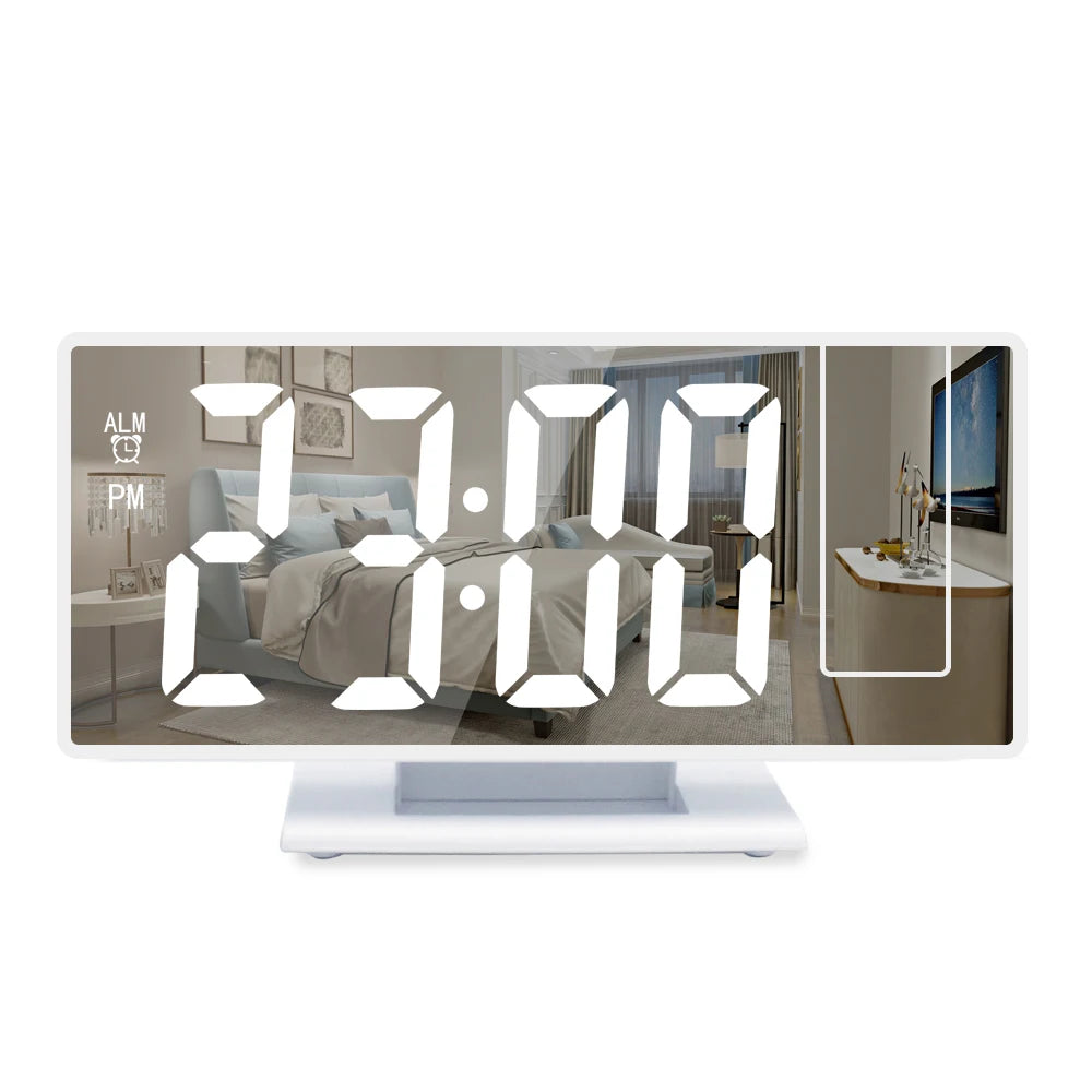 180° Arm Projection Alarm Clock Time Temperature USB Plug-in Digital Alarm Clock Snooze Table Clock 12/24H Projector LED Clock