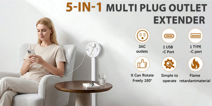 3 Style Retractable Sockets in Various Shapes US Plug Power Strip with AC Outlets USB Port(USB-A/C),Adjustable Electrical Outlet Extender Stick,Multi Socket Wall Socket Universal for Hard-to-Reach Wall Outlets Behind Couch,Be