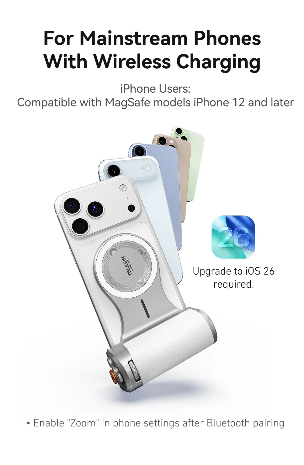 TELESIN Magnetic Phone Camera Shoot Hand Grip 3200Mha Powerbank Wireless Charging Phone Holder Remote Shooting Aid for Iphone