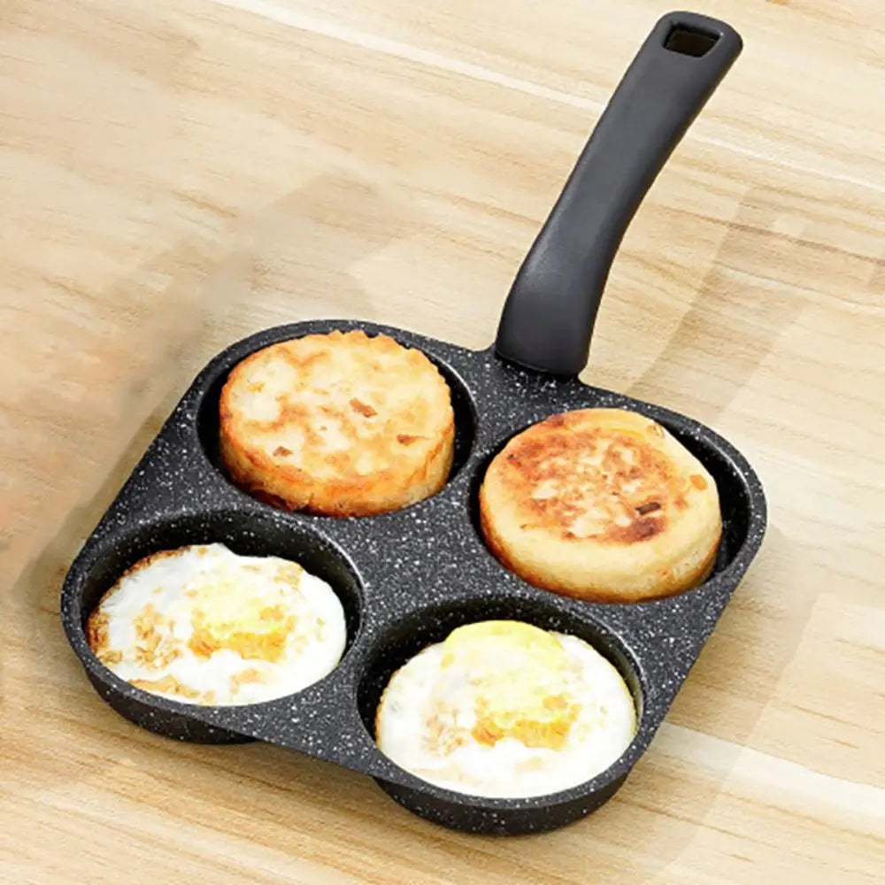 Mini 4 Grids Fried Egg Pan Rapid Heating Anti -scald Handle Divided Egg Skillet Non-stick Flat Bottom Pancake Pan Breakfast