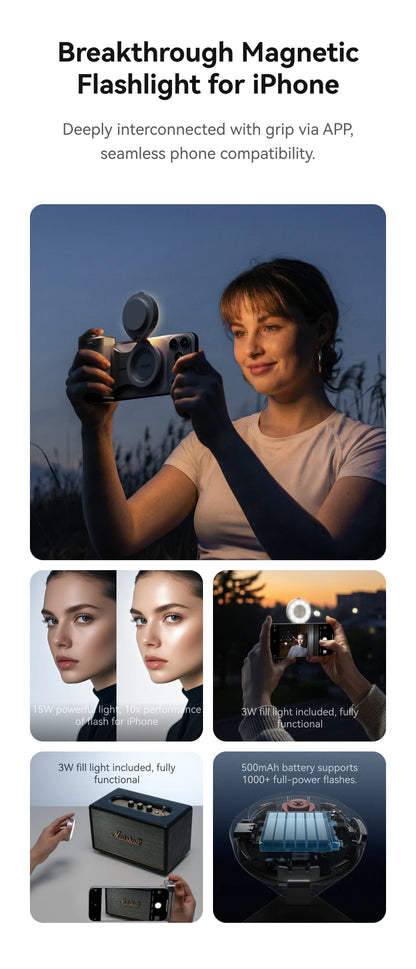 TELESIN Magnetic Phone Camera Shoot Hand Grip 3200Mha Powerbank Wireless Charging Phone Holder Remote Shooting Aid for Iphone