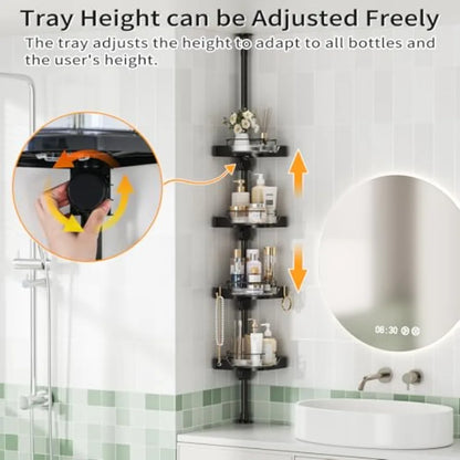 360° Rotating Corner Shower Caddy Tension Pole Organizer - 4-Tier Adjustable Rustproof Metal Pole, Plastic Shelves with Safety