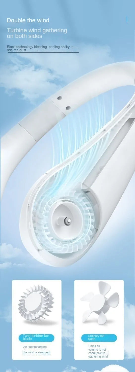 Bladeless Neck Mounted Fan 3 Speed, Rechargeable Mini Portable Air Cooler, Long Lasting Summer Outdoor Sports Cooling Neck Fan