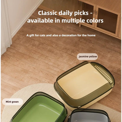 Anti Tracking Semi‑Enclosed Cat Litter Box Odor Control Pet Toilet with Detachable Scoop for Indoor Cats