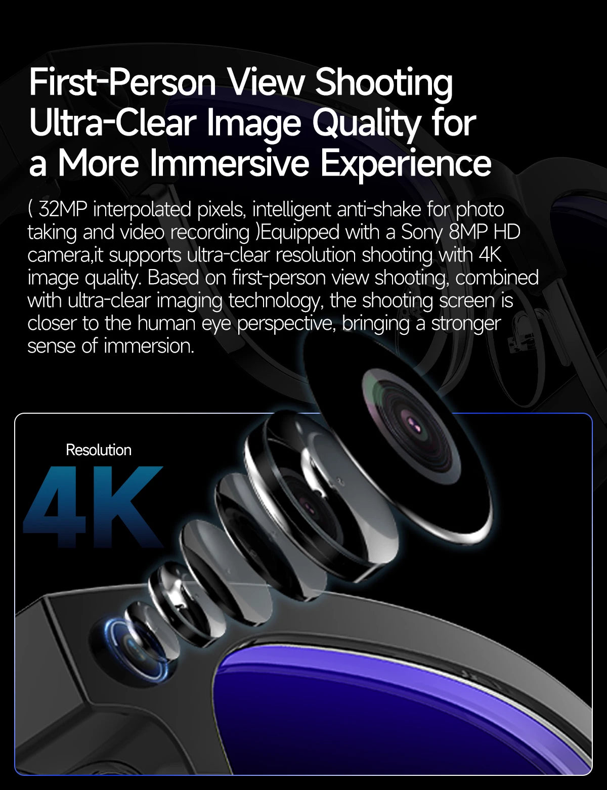 2026 New 8K HD AI Smart Glasses Men with Chat GPT 800MP Camera Bluetooth Call AI Translation Voice Assistant Control Unisex Sung