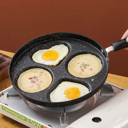 Mini 4 Grids Fried Egg Pan Rapid Heating Anti -scald Handle Divided Egg Skillet Non-stick Flat Bottom Pancake Pan Breakfast