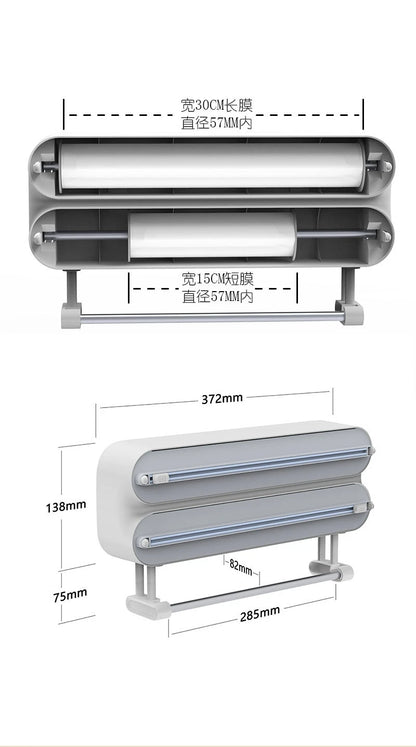 3 In 1/only 1 functional Aluminum Film Wrap Cutter WallMount Paper Towel Holder Cling Film Cutting Holder Plastic Wrap Dispenser