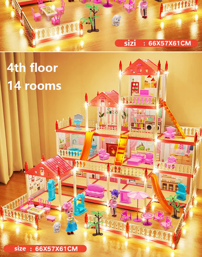 Popular Toy 3d Assembly Diy Mini Toy House Accessories Villa Princess Castle Led Lights Girl Birthday Gift Assembly Toy House
