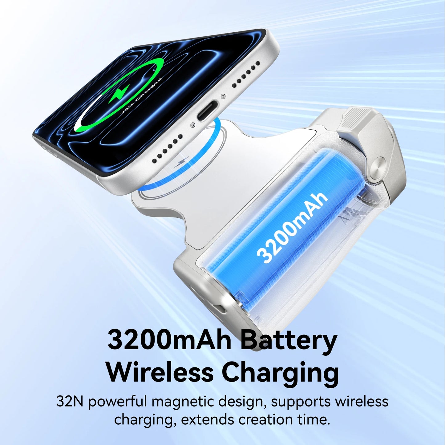 TELESIN Magnetic Phone Camera Shoot Hand Grip 3200Mha Powerbank Wireless Charging Phone Holder Remote Shooting Aid for Iphone