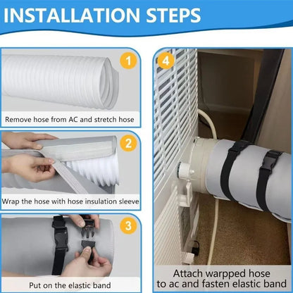 Adjustable Straps Air Conditioner Hose Cover Waterproof with 2 Buckle Straps Hose Insulation Cover Heat Insulation Protective