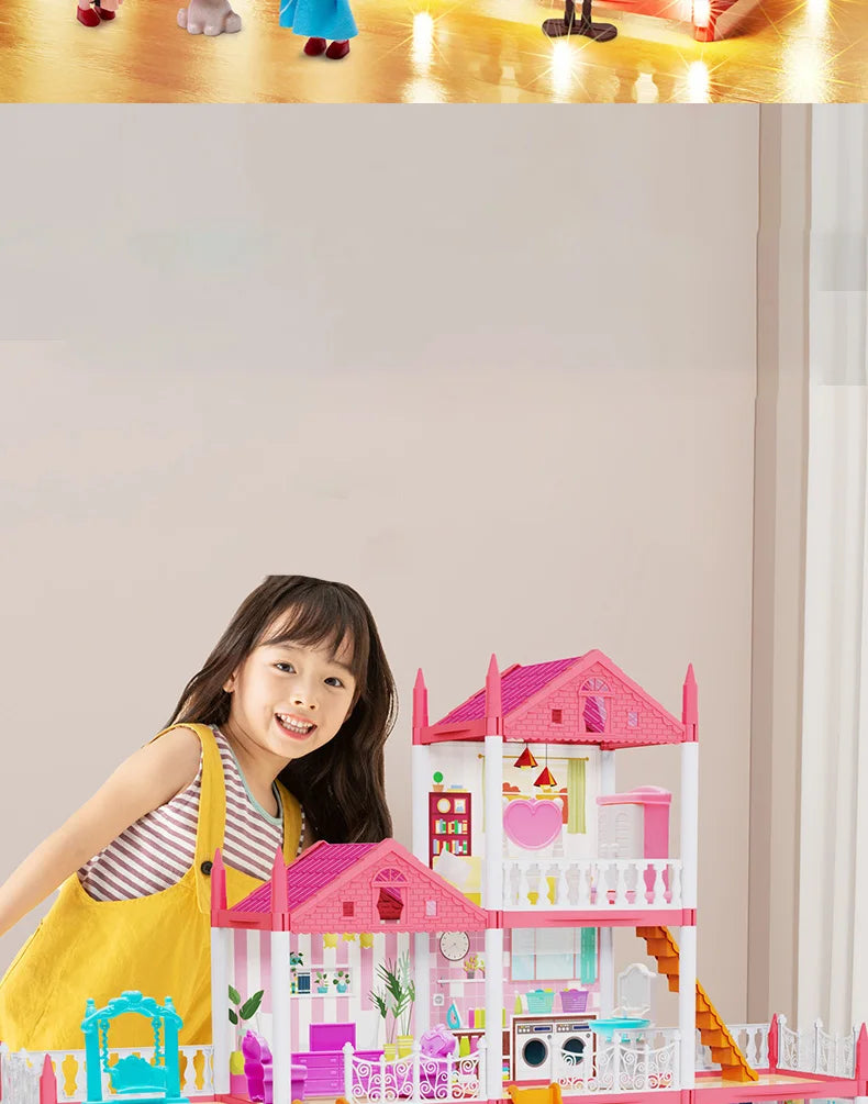 Popular Toy 3d Assembly Diy Mini Toy House Accessories Villa Princess Castle Led Lights Girl Birthday Gift Assembly Toy House