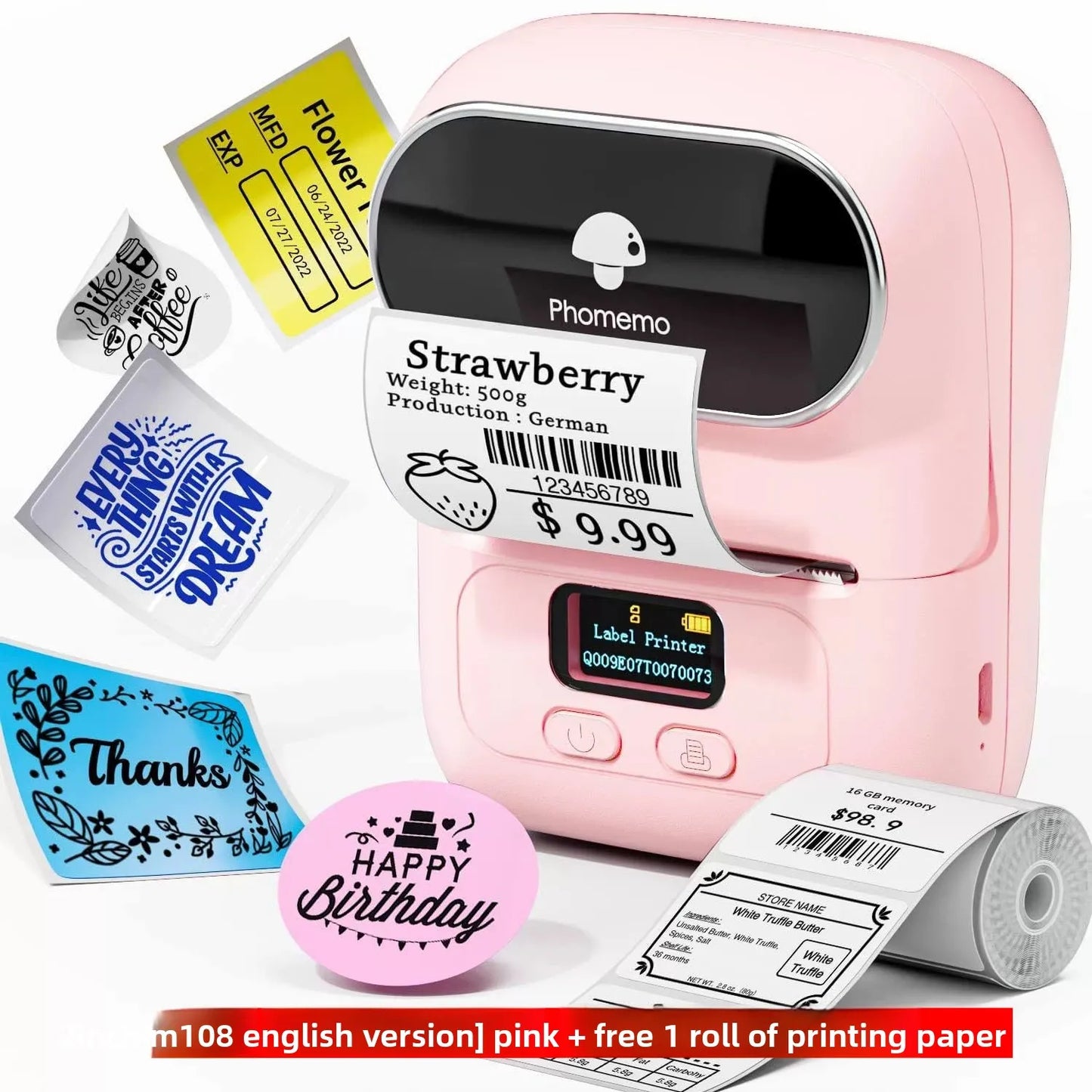 Suitable for M108 label printer, small cross-border e-commerce price Bluetooth self-adhesive thermal printer