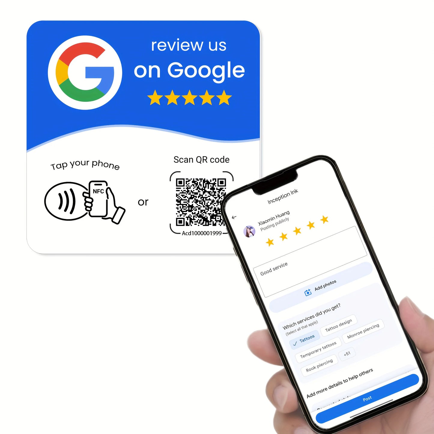 NFC 215 square programmable for Google Review Card NFC Station Table 13.56Mhz QR code editable Standing Card