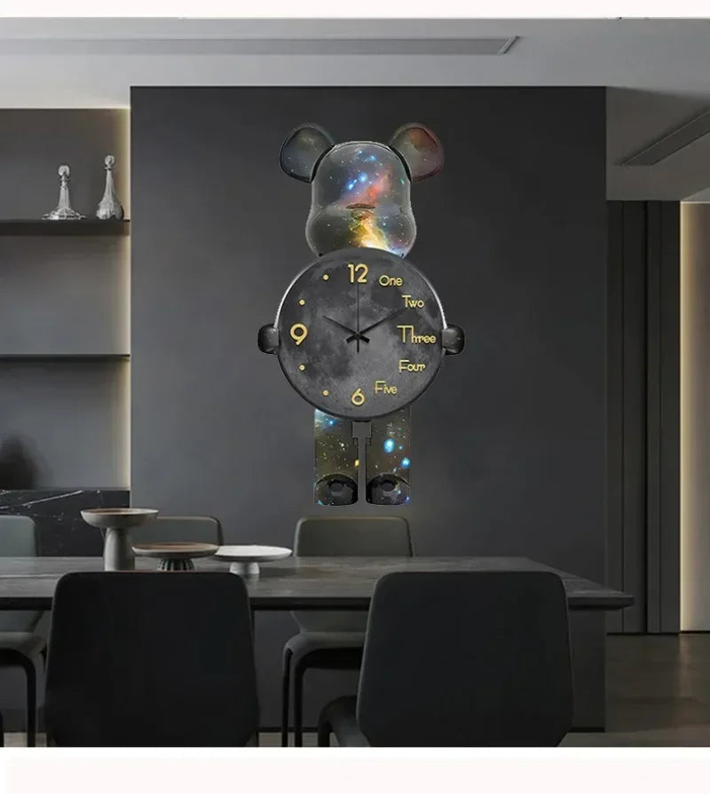 Aesthetic Bear Wall Clock LED Lamp Unique Bear Silent Watch Sconce Luxury Porch Livingroom Decoration Interior Light Clock Decor