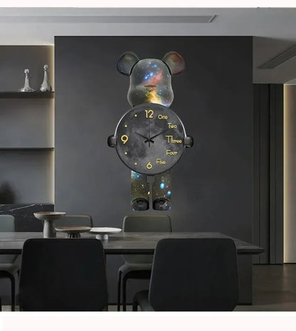 Aesthetic Bear Wall Clock LED Lamp Unique Bear Silent Watch Sconce Luxury Porch Livingroom Decoration Interior Light Clock Decor