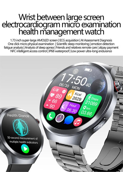 New 1.73" Sapphire Glass Uric Acid Blood Fat Health Trackr SmartWatch Blood Pressure ECG+PPG Clock Body Analysis Smartwatchs Men