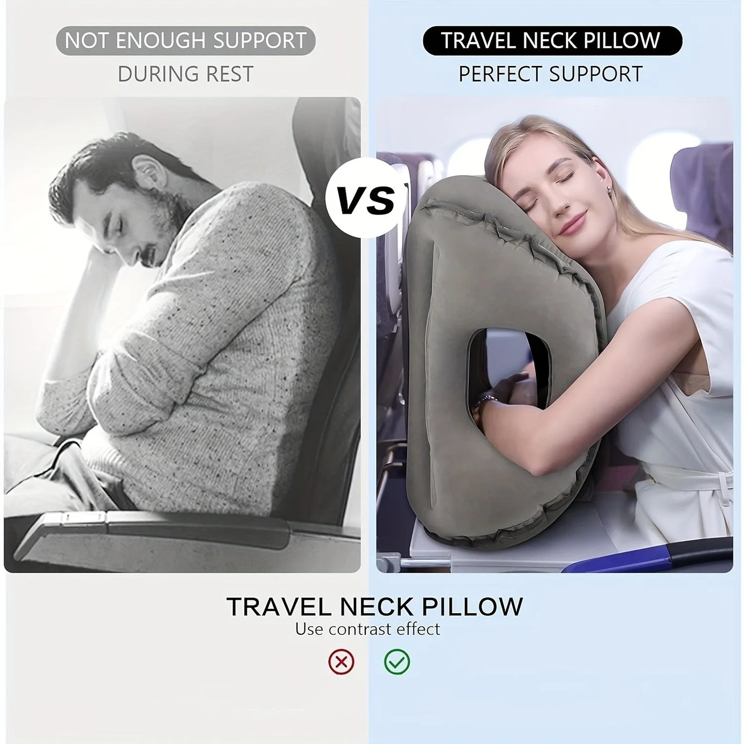 Upgraded Inflatable Air Cushion Travel Pillow Headrest Chin Support Cushions for Airplane Plane Car Office Rest Neck Nap Pillows