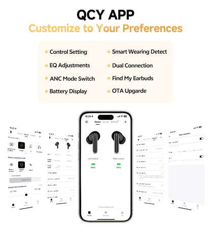 QCY MeloBuds Pro ANC Bluetooth 5.3 Earphones Wireless 46dB Hybrid ANC Hi-Res LDAC Earbuds 6 Mic Headphones 34H In-Ear Detection