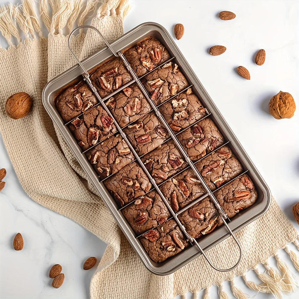 1pc Brownie Cake Pan With Dividers (12.2''x7.7'') Stainless Steel Loaf Pan Non-Stick Square Muffin Pan Blondie Bakeware
