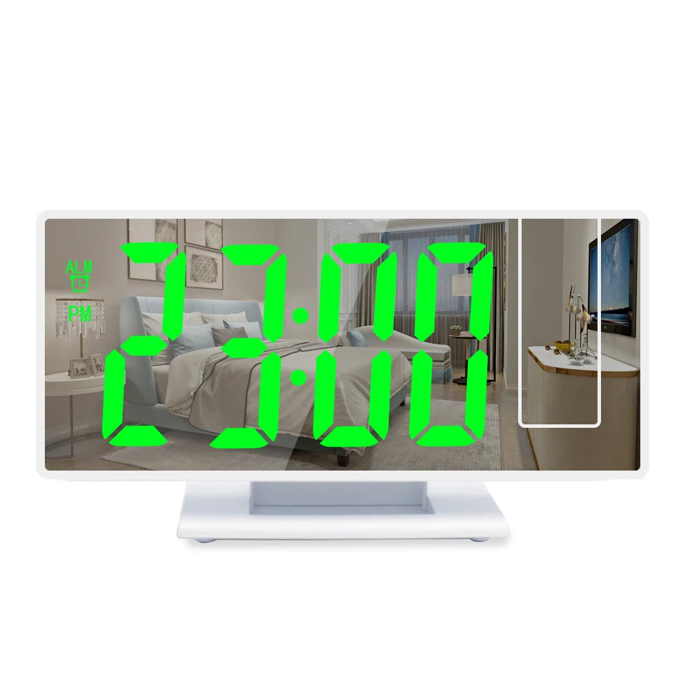 180° Arm Projection Alarm Clock Time Temperature USB Plug-in Digital Alarm Clock Snooze Table Clock 12/24H Projector LED Clock