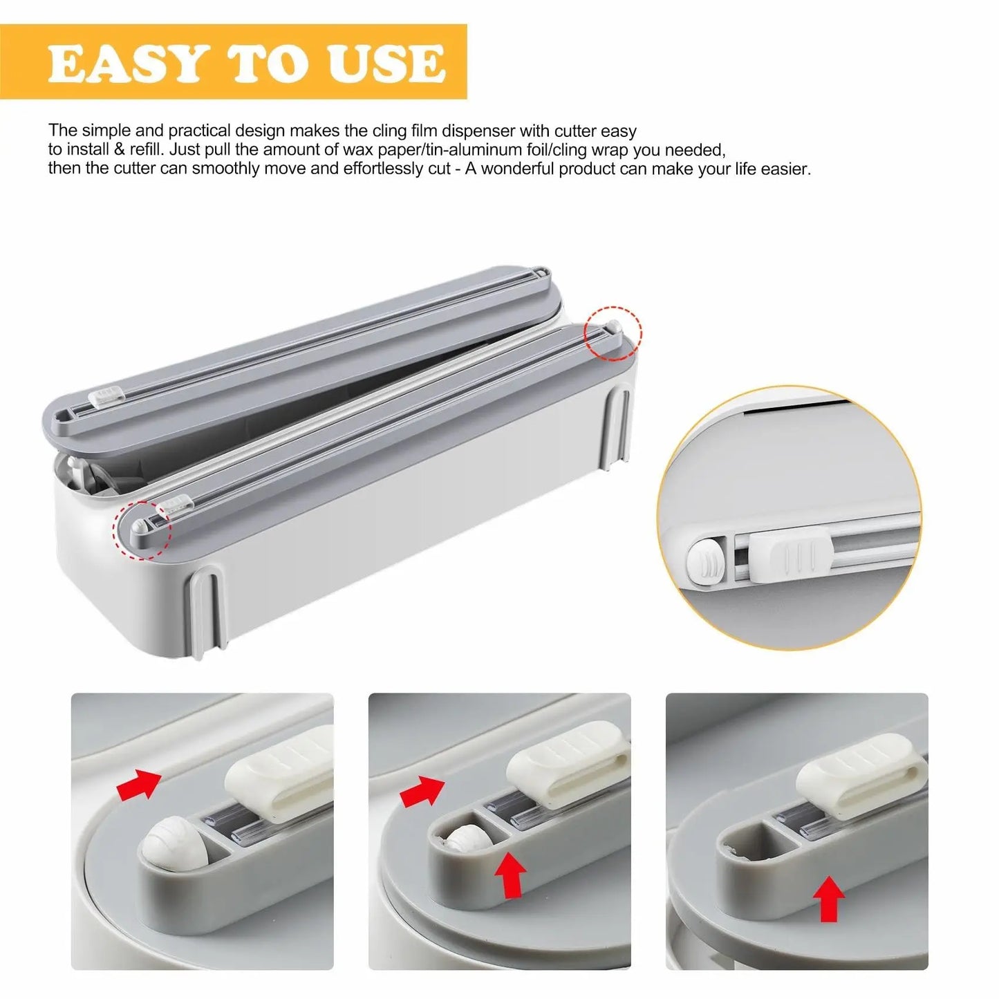 3 In 1/only 1 functional Aluminum Film Wrap Cutter WallMount Paper Towel Holder Cling Film Cutting Holder Plastic Wrap Dispenser