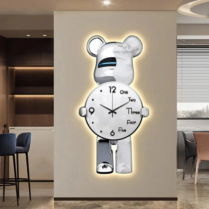 Aesthetic Bear Wall Clock LED Lamp Unique Bear Silent Watch Sconce Luxury Porch Livingroom Decoration Interior Light Clock Decor