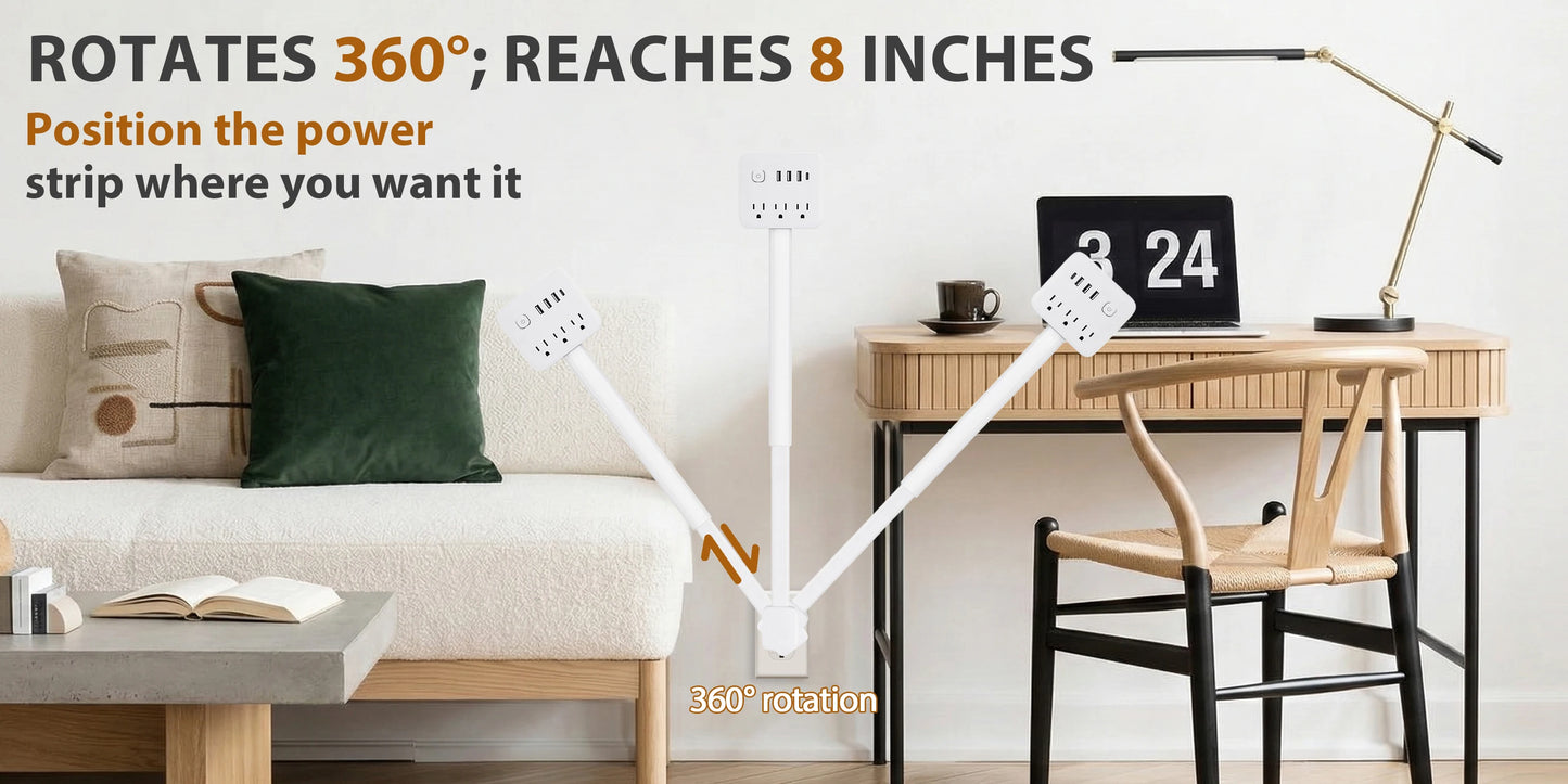 3 Style Retractable Sockets in Various Shapes US Plug Power Strip with AC Outlets USB Port(USB-A/C),Adjustable Electrical Outlet Extender Stick,Multi Socket Wall Socket Universal for Hard-to-Reach Wall Outlets Behind Couch,Be