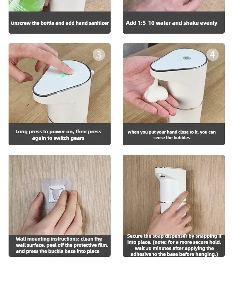 2026 New Automatic Foam Soap Dispensers Bathroom Smart Washing Hand Machine With USB Charging White High Quality ABS Material