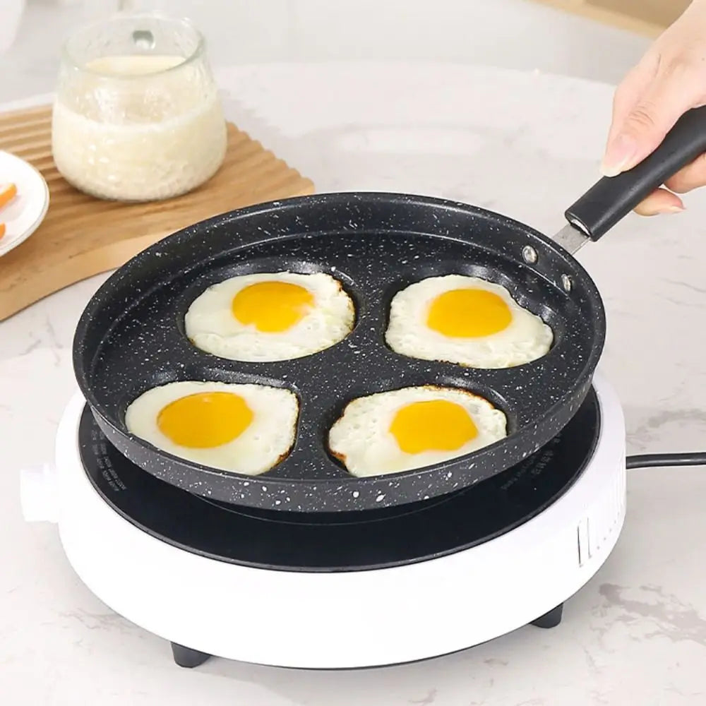 Mini 4 Grids Fried Egg Pan Rapid Heating Anti -scald Handle Divided Egg Skillet Non-stick Flat Bottom Pancake Pan Breakfast