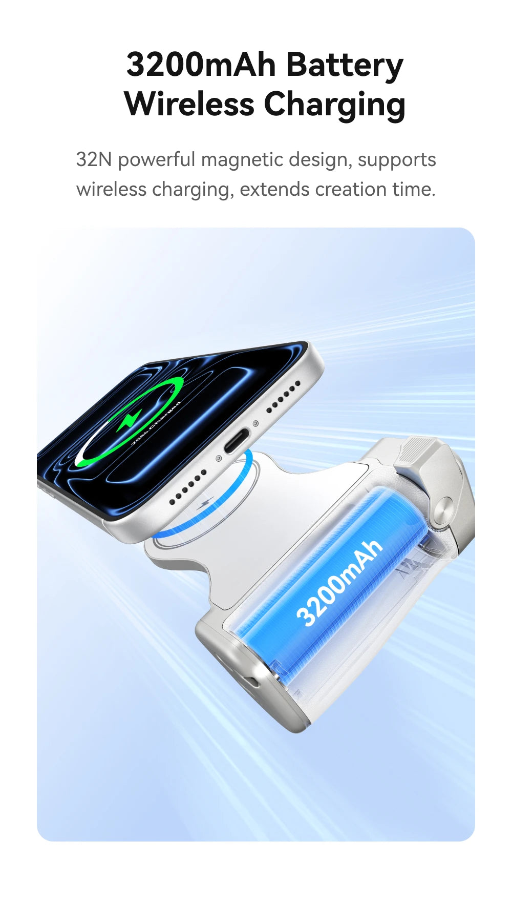 TELESIN Magnetic Phone Camera Shoot Hand Grip 3200Mha Powerbank Wireless Charging Phone Holder Remote Shooting Aid for Iphone