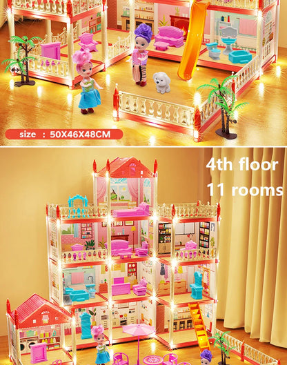 Popular Toy 3d Assembly Diy Mini Toy House Accessories Villa Princess Castle Led Lights Girl Birthday Gift Assembly Toy House
