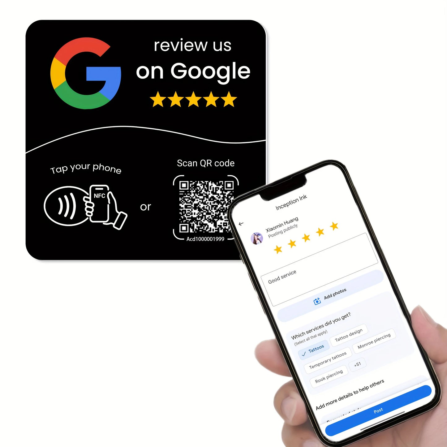 NFC 215 square programmable for Google Review Card NFC Station Table 13.56Mhz QR code editable Standing Card