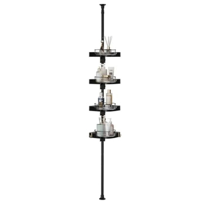 360° Rotating Corner Shower Caddy Tension Pole Organizer - 4-Tier Adjustable Rustproof Metal Pole, Plastic Shelves with Safety