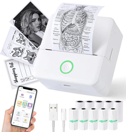 Thermal Mini Printer, Portable Inkless Sticker Maker,Bluetooth Free Cut Small Pocket Printer for Children DIY 57mm Photo Print