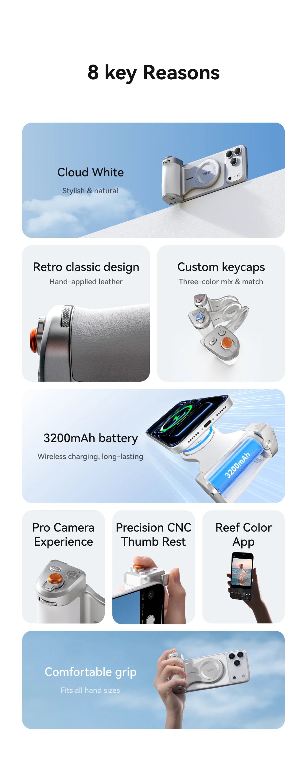 TELESIN Magnetic Phone Camera Shoot Hand Grip 3200Mha Powerbank Wireless Charging Phone Holder Remote Shooting Aid for Iphone