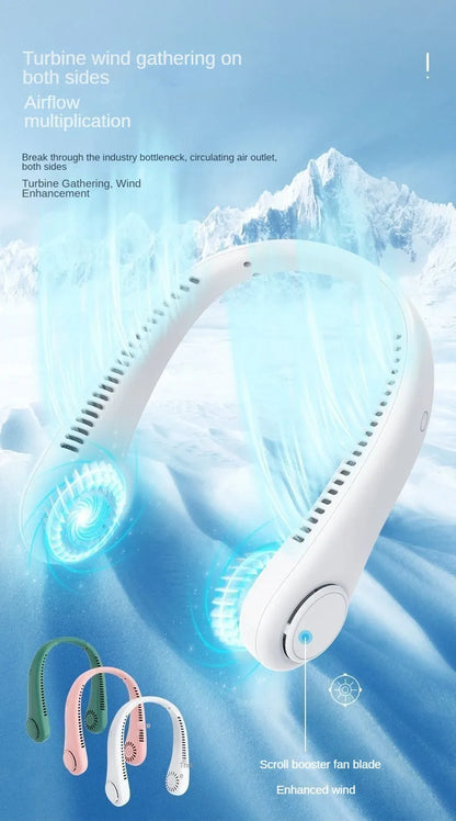 Bladeless Neck Mounted Fan 3 Speed, Rechargeable Mini Portable Air Cooler, Long Lasting Summer Outdoor Sports Cooling Neck Fan