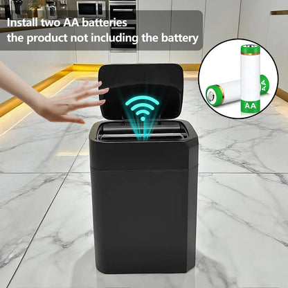 ONEKA Automatic Motion Sensor Induction Black Trash Can Slim for Bathroom Bedroom Kitchen Office