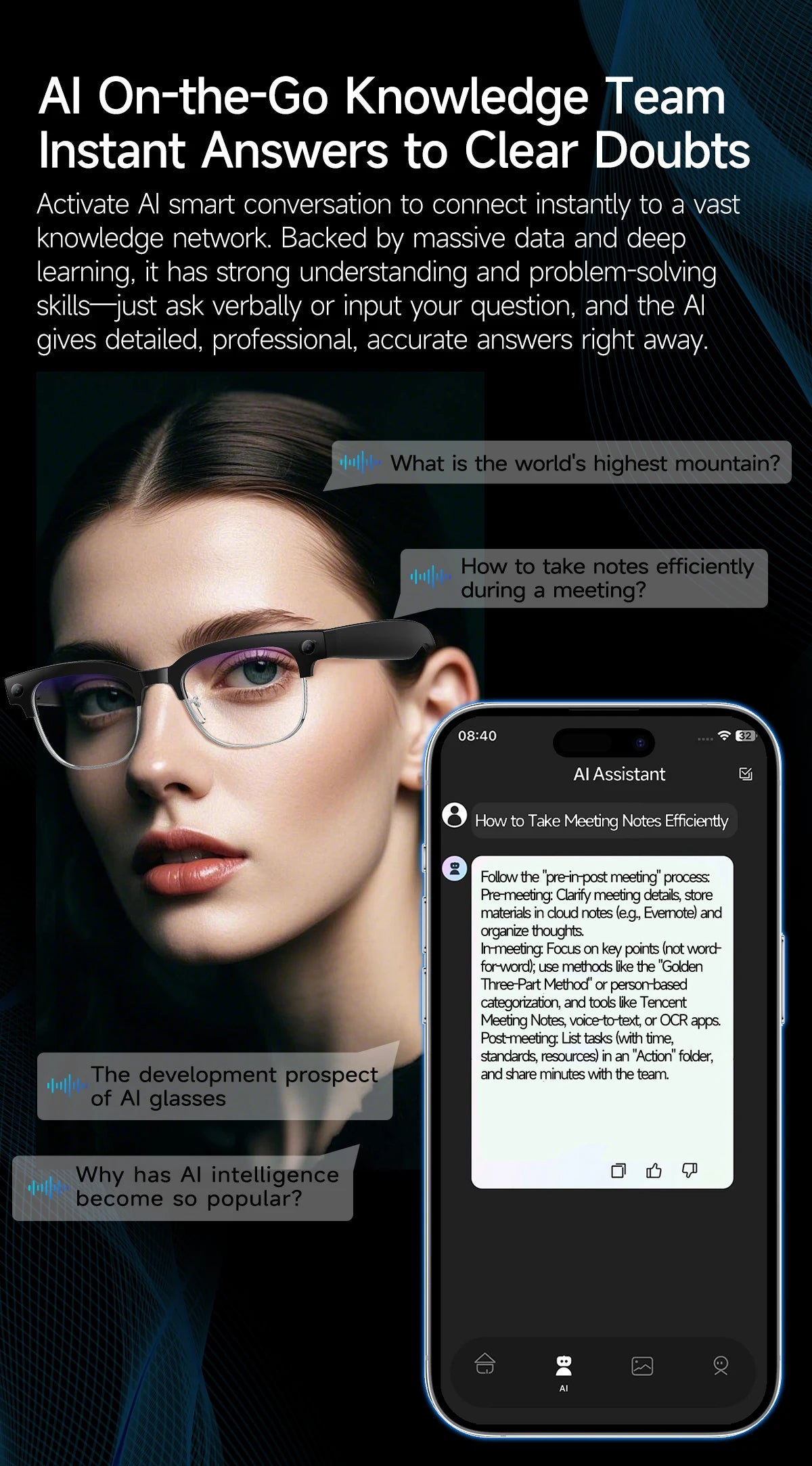 2026 New 8K HD AI Smart Glasses Men with Chat GPT 800MP Camera Bluetooth Call AI Translation Voice Assistant Control Unisex Sung
